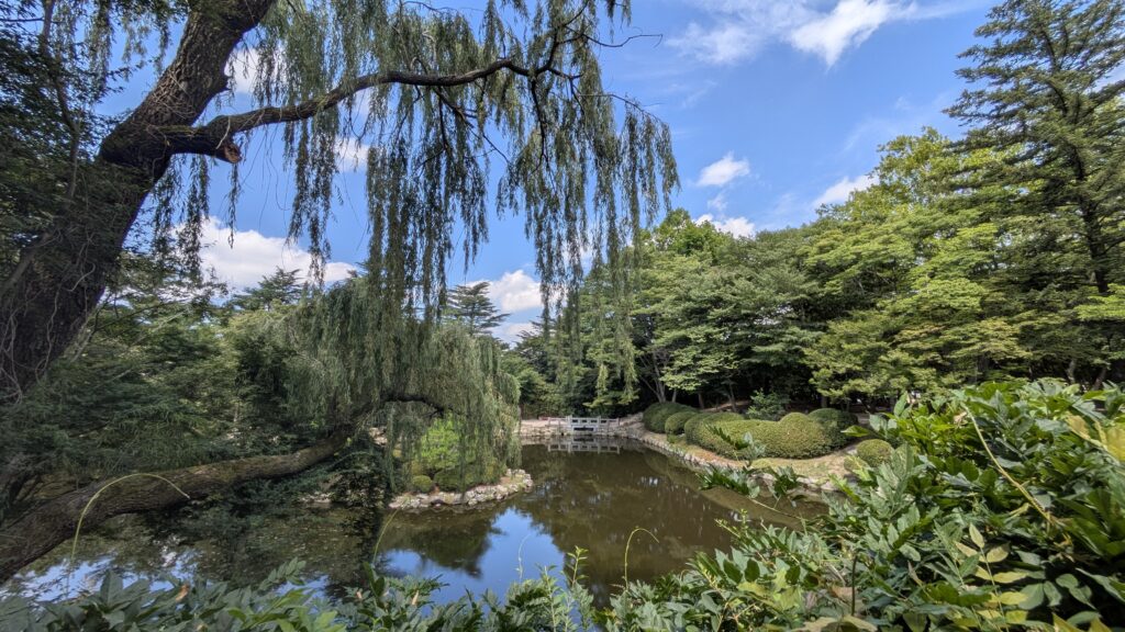 the view of the pond at the entrance of bulguksa temple